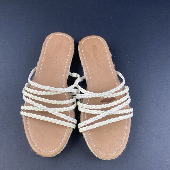Madewell Women’s Kathryn Braided Leather Espadrille Slide Sandals Ivory Size 9 - Picture 5 of 16